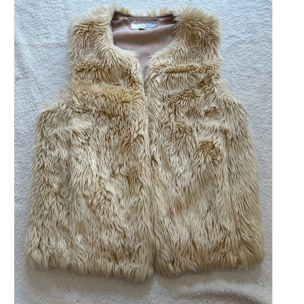 Boden Women Tan Beige Faux Fur Shaggy Vest WE467 Size US 4 UK 8
